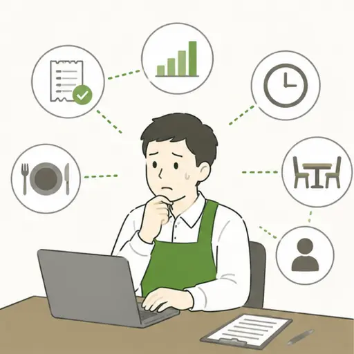 店舗オーナーが注文や売上管理に悩んでいるイラスト