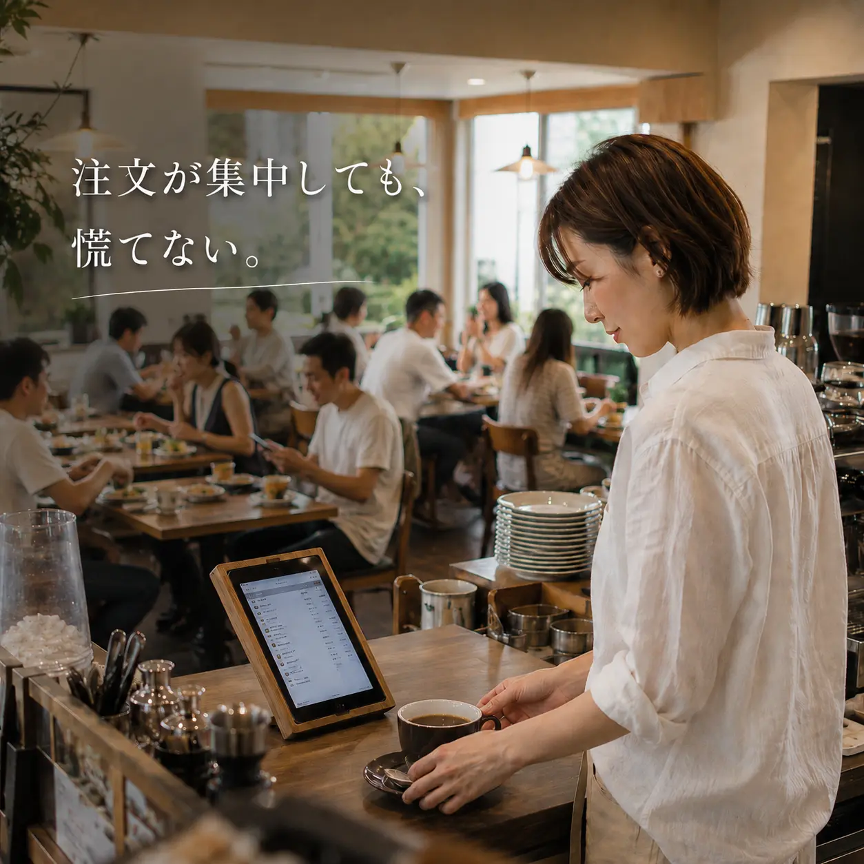 忙しい飲食店でホールと厨房を行き来する店主
