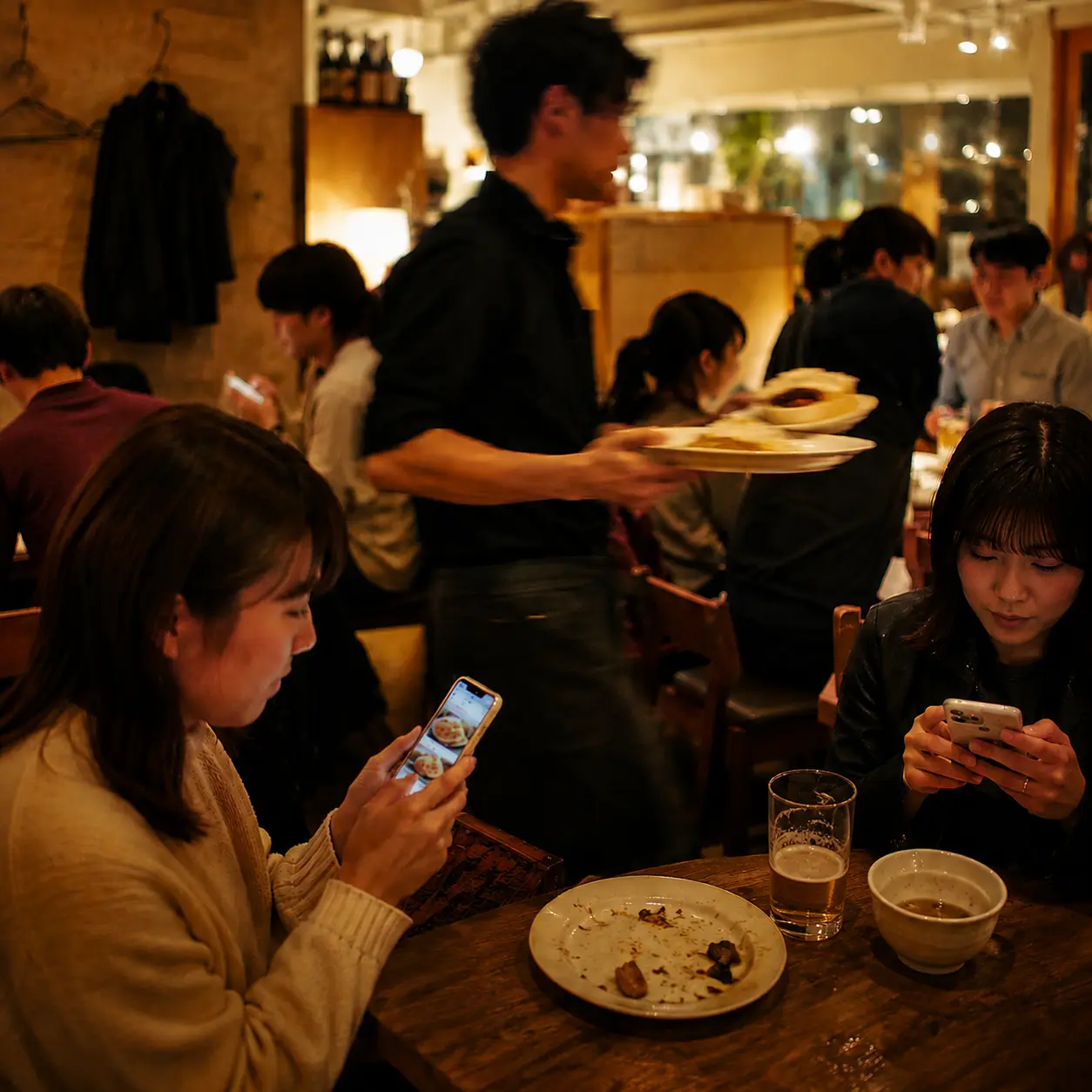 忙しい時間帯に複数の作業をこなす飲食店スタッフ