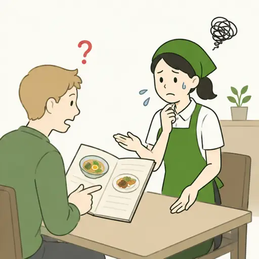 外国人観光客が飲食店の前でメニューを見ている様子
