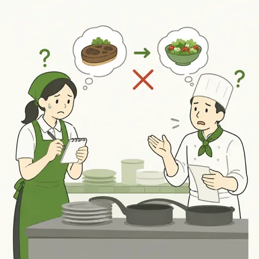 忙しいランチタイムの飲食店で注文対応をしている様子