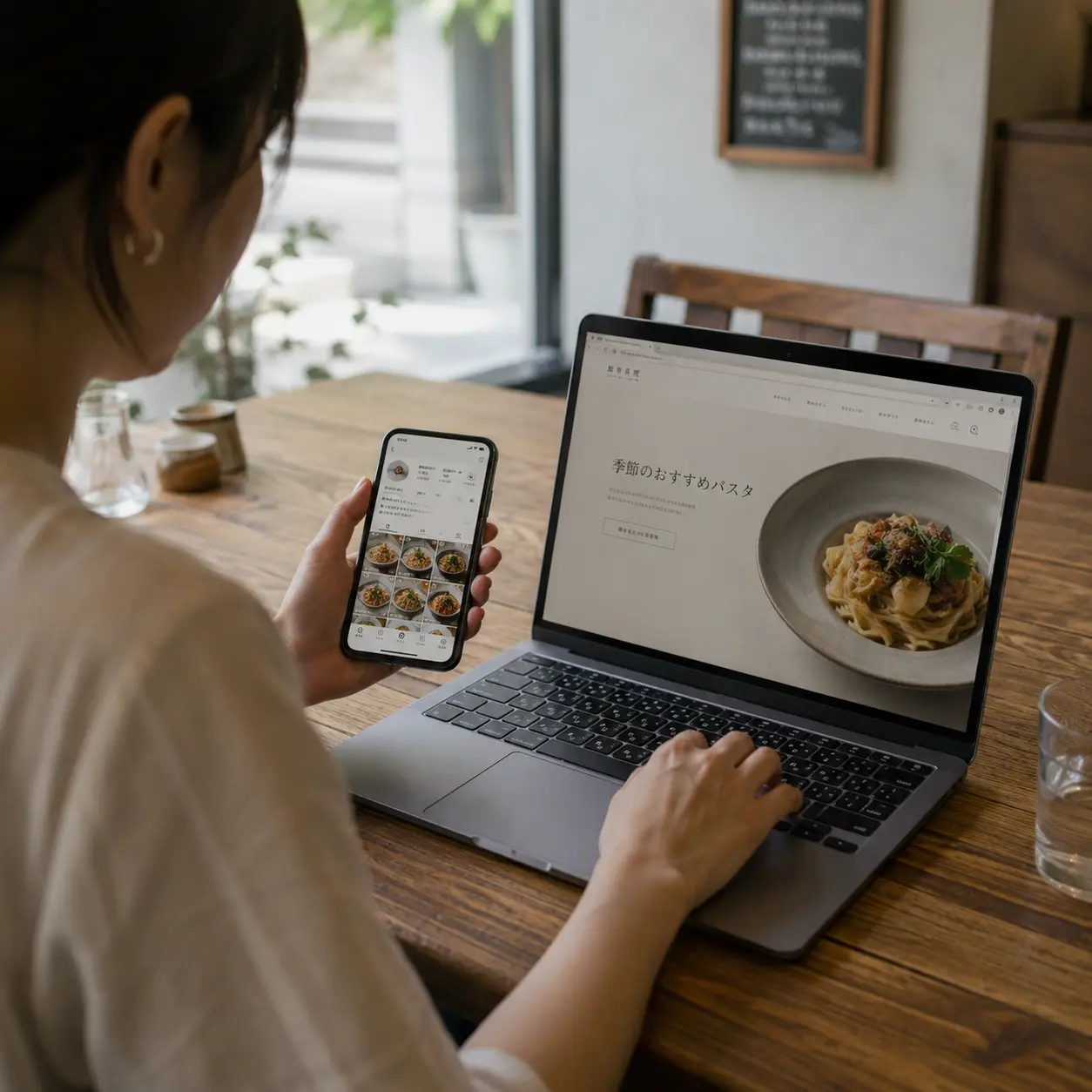 公式サイトとSNSを併用する小規模飲食店のイメージ