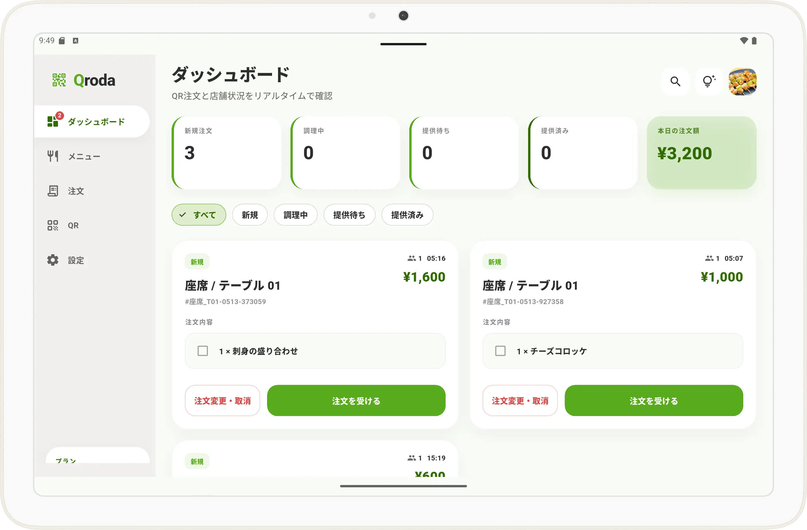 Qroda ダッシュボード画面