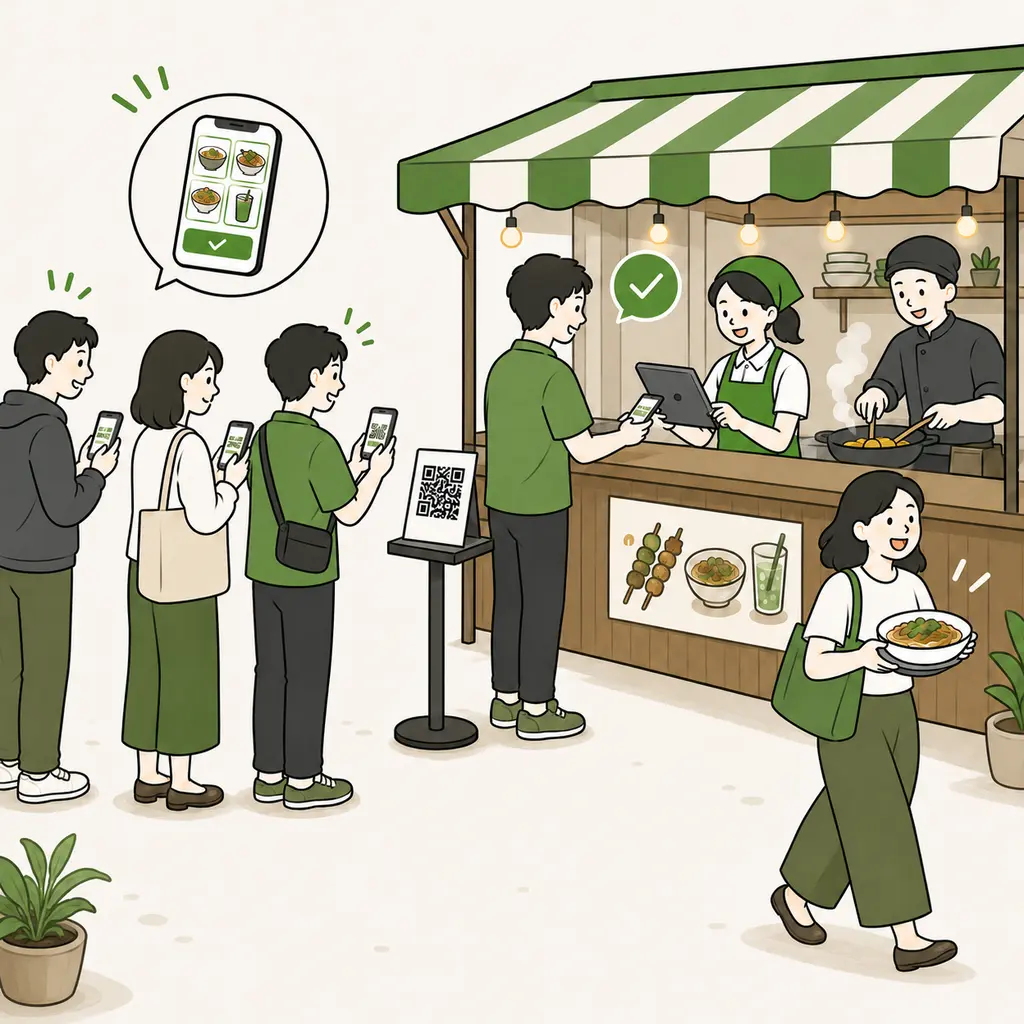 屋台やイベント出店でQR注文と先払いモードを使う流れ